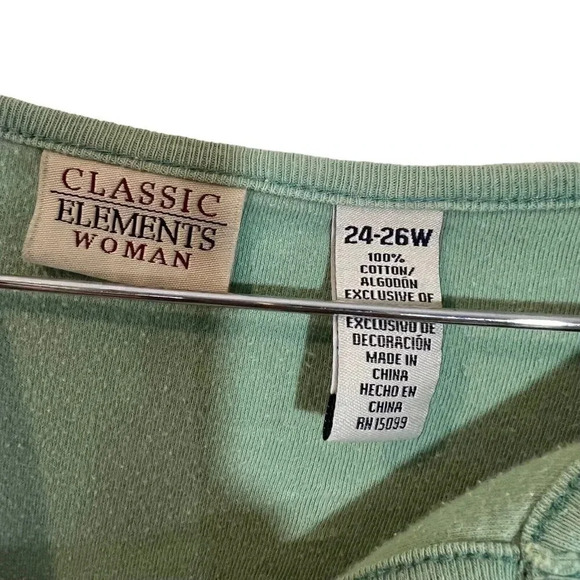 Classic Elements Mint Green Blouse Plus Size 24/26W Flower Embroidered Cotton - Picture 7 of 8